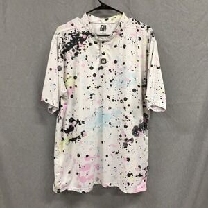 Greater Half Mens XL Paint Splatter Performance Polo Shirt White Multicolor GH‎